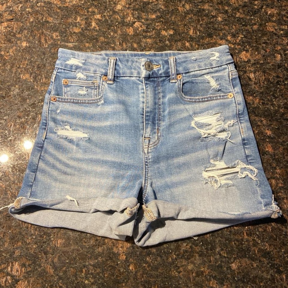 American Eagle Light Blue Distressed Jean Shorts